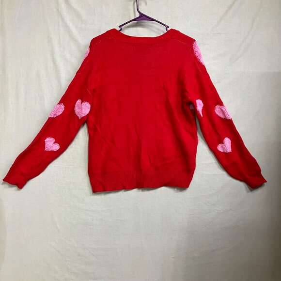 33 Degrees Women Small Red Valentine's Day Pink Hearts Graphic Cardigan Sweater - Picture 10 of 12